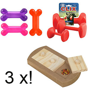Speelgoedpakket A voor de hond met Dumbell, Treatbone en hondenpuzzel Tray